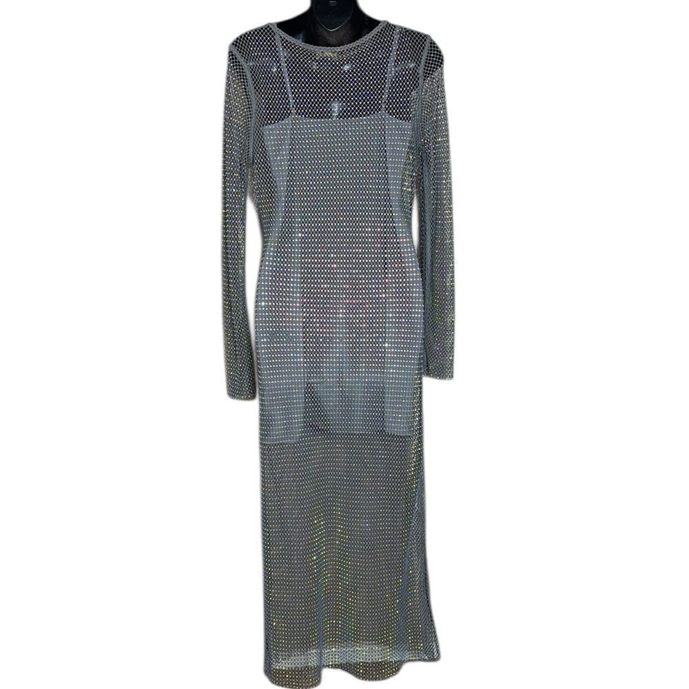 House of Harlow 1960 women’s medium‎ dress rhinestone fishnet mesh sexy - Picture 6 of 7